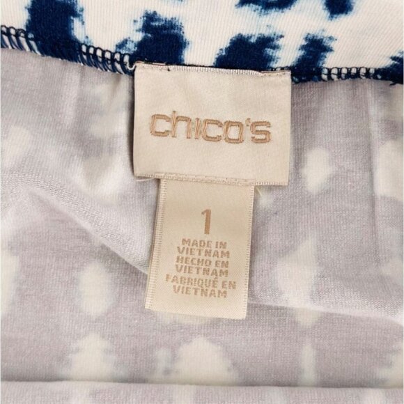 Chicos Size 1 Small Womens Blue & White Tie-Dye Maxi Skirt Stretch Knit - Picture 2 of 5